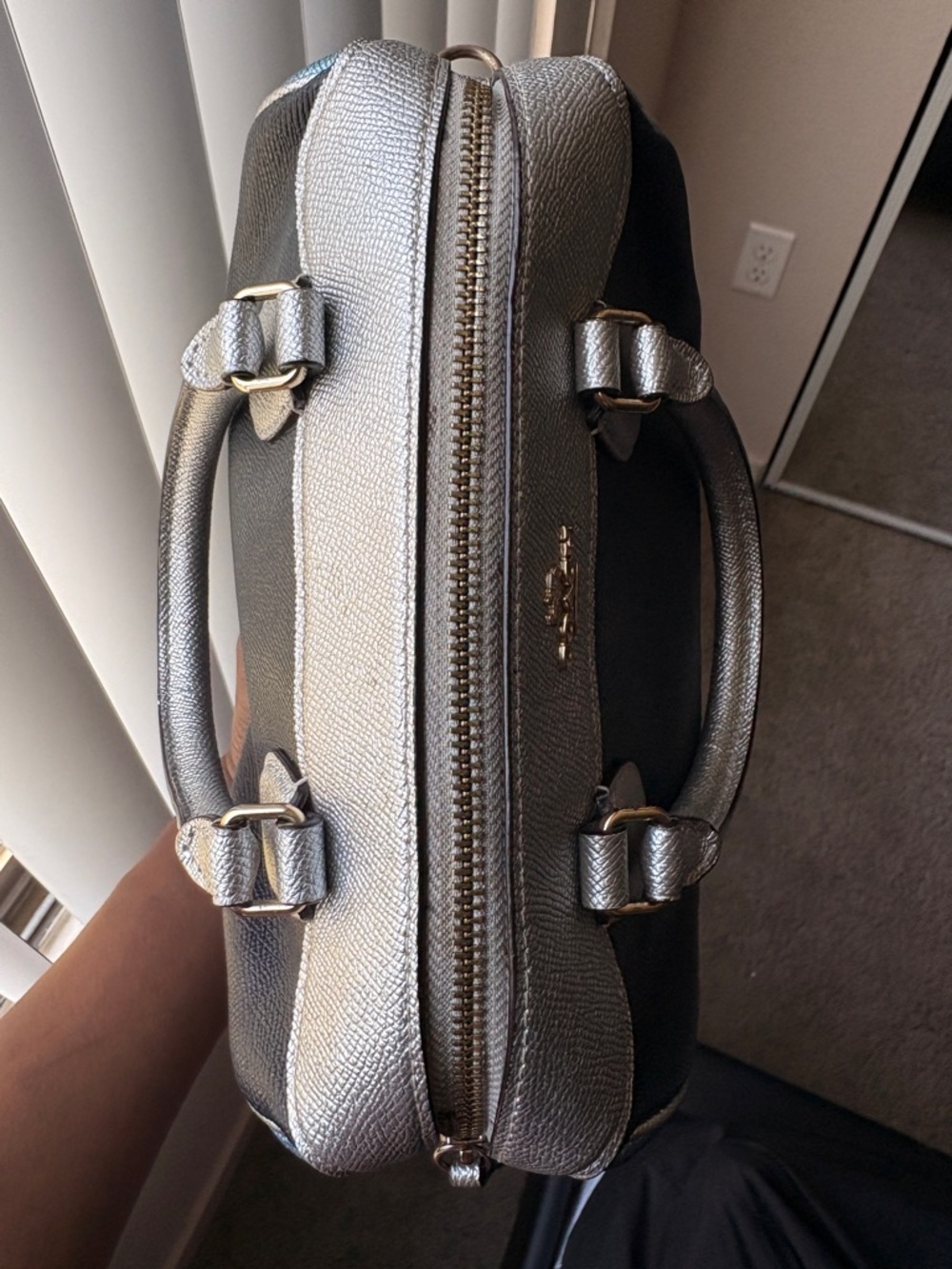 Coach Two-Tone Pebbled Leather Satchel - Blue & Silver - Picture 6 of 7
